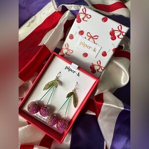 Piper K Cherry Drop Glass Stone Earrings - New in Cherry Gift Box!
